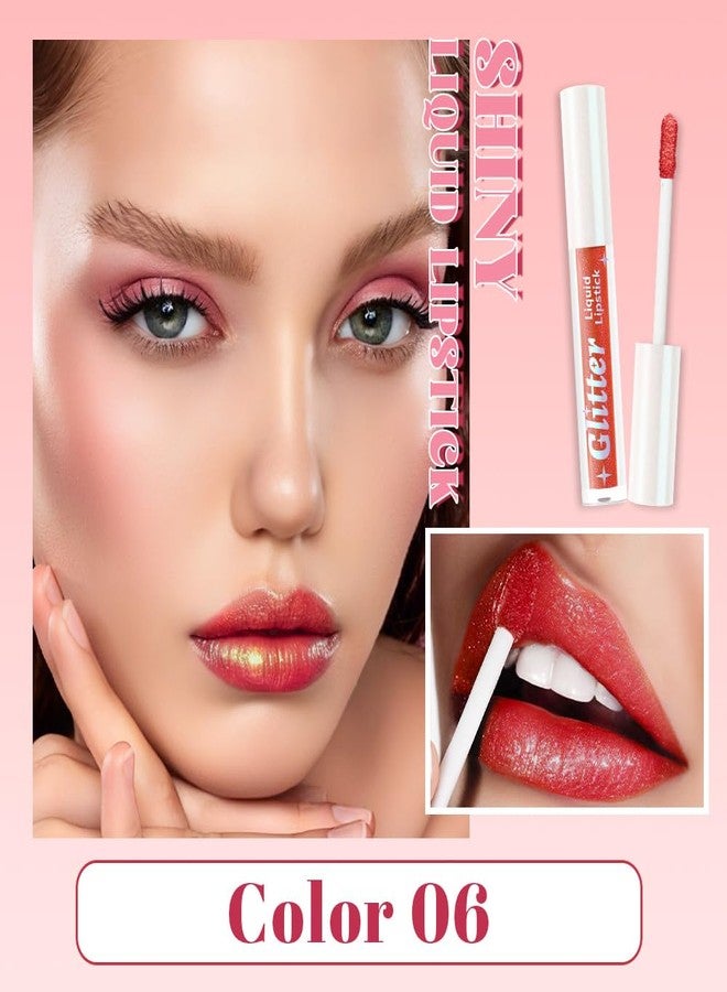 AMY'S DIARY Metallic Red Sparkle Liquid Lipstick, Shimmer Lip Gloss, Long-Lasting Waterproof Lip Color, High Shine Sparkle Makeup,Lip makeup for woman (Metallic Red Spark 6#) - Image 2